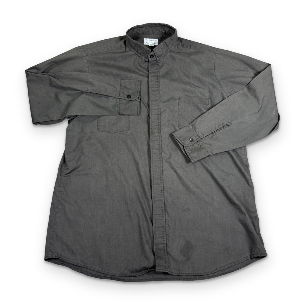 Vintage 80s RJ Toomey Clerical Shirt Mens 17.5 Charcoal Gray Band Collar USA